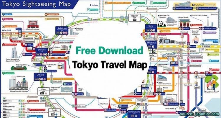 Free Tokyo Travel Map with Popular Attractions and Train/Subway Stations